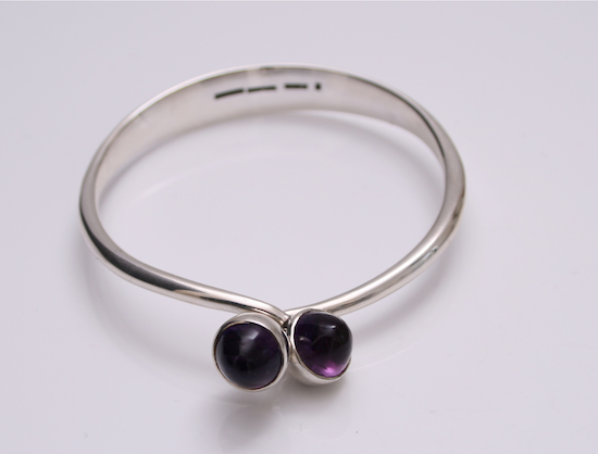Bent Knudsen Danish Silver Jewelry, Bent Knudsen, danish silver, danish jewellery, georg jensen silver, georg jensen uk at Grasilver.com, buy Bangle Designed by Annie & Bent Knudsen Kolding Denmark 1956 Sterling Silver with Amethyst Cabochons Handmade Design No 5.  Signed Bent K. 31 Grams
